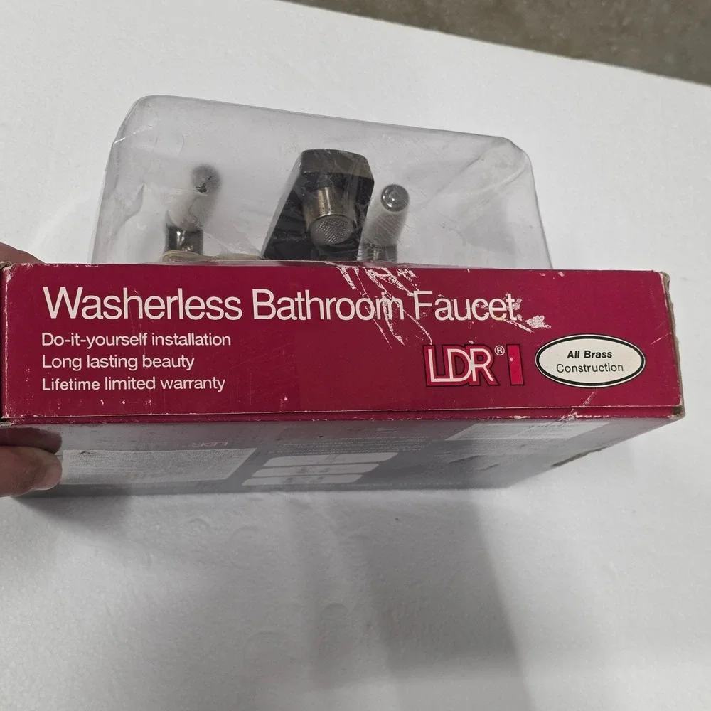 LDR 010 4850 Washerless Double Handle Bathroom Faucet Antique Brass Pop-Up NEW